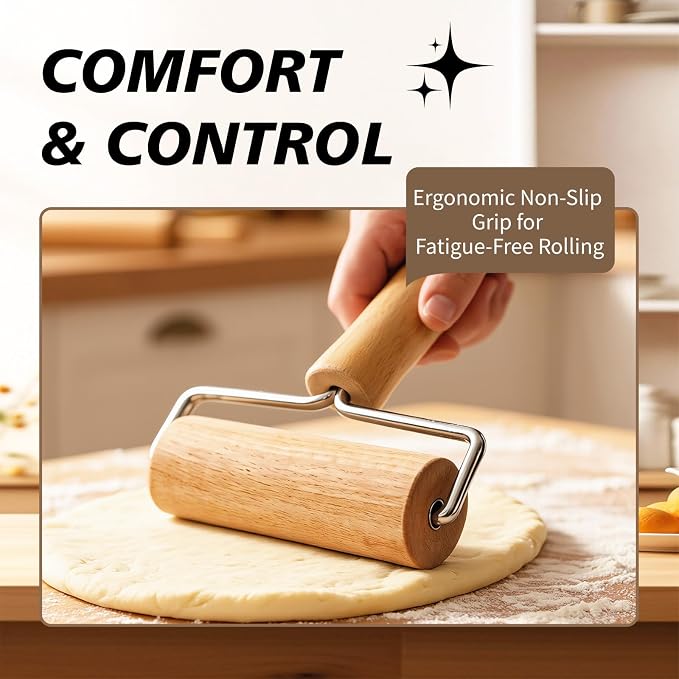 Pizza Rolling Pin Small Rolling Pin Wooden Dough Roller Non Stick Pizza Dough - Image 2