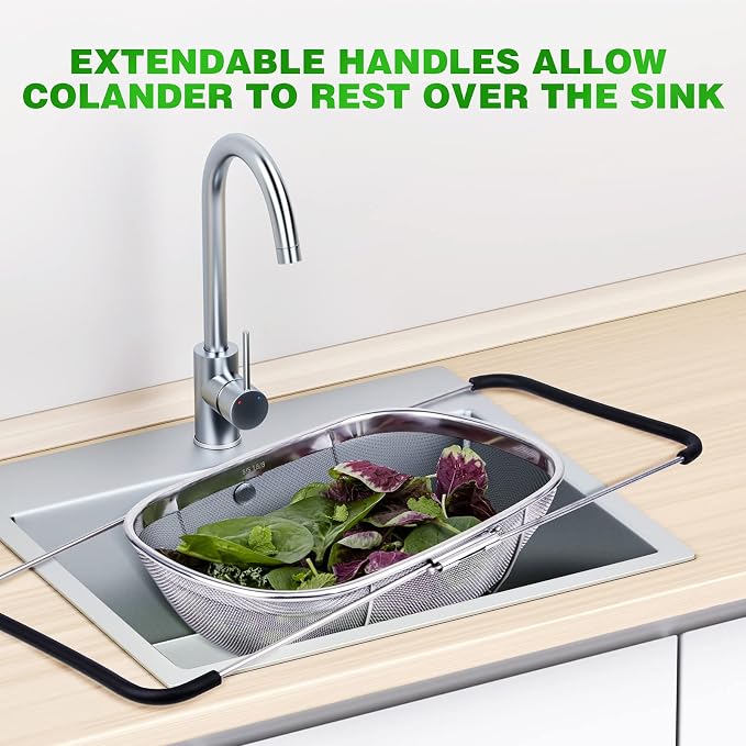 Tiawudi 6-Quart Large Over The Sink Colander, Heavy Duty 40% Thicker 18/8 - Image 6