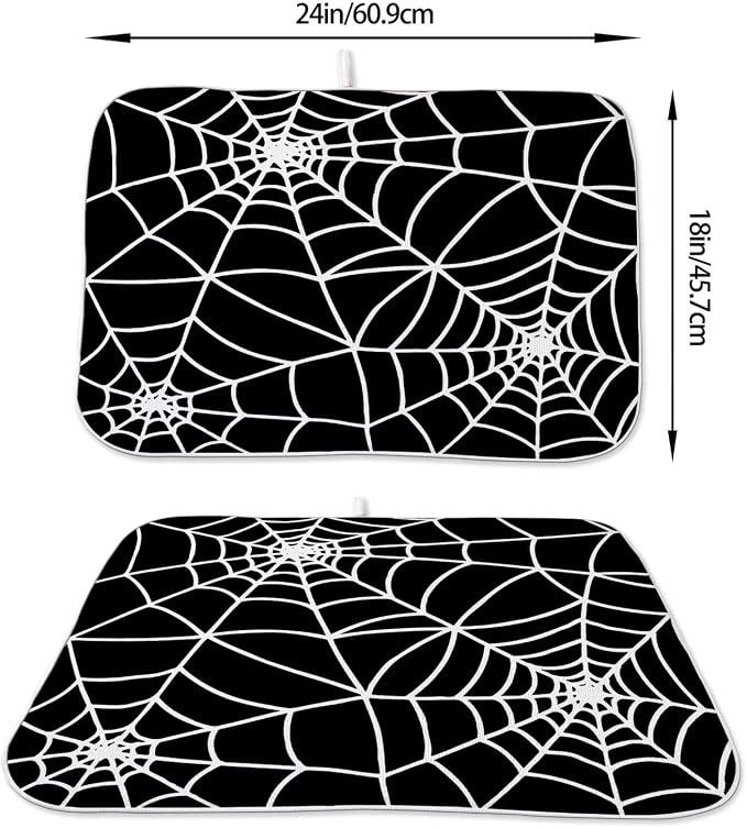 Halloween Spiderweb Dish Drying Mat 18 x 24 inch Halloween Scary Themed Black - Image 2