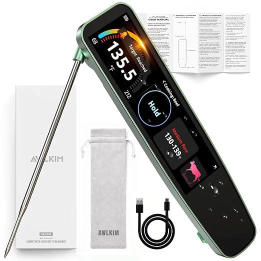 AWLKIM Instant Read Meat Thermometer Digital, 3.8" Touchscreen No App Needed – by AWKLIM