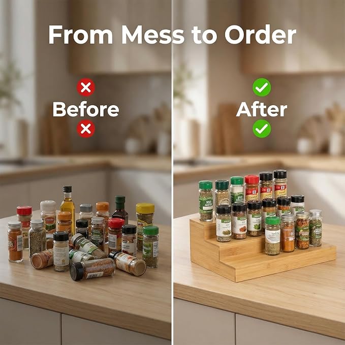2 Pack Bamboo Spice Rack Organizer - Image 9