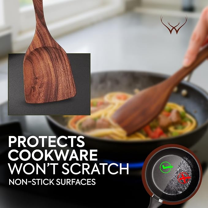 7 Pcs Teak Wooden Kitchen Utensils – Handcrafted Wooden Cooking Utensils Set - Image 5