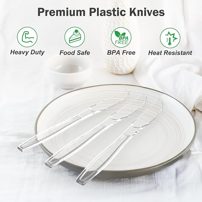 Dealusy 100 Count Extra Heavy Duty Clear Plastic Knives Disposable, Heat - Image 3