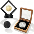 Silver Dollar Coin Holder – Single Coin Display Case Wooden Storage Box by Unknown
