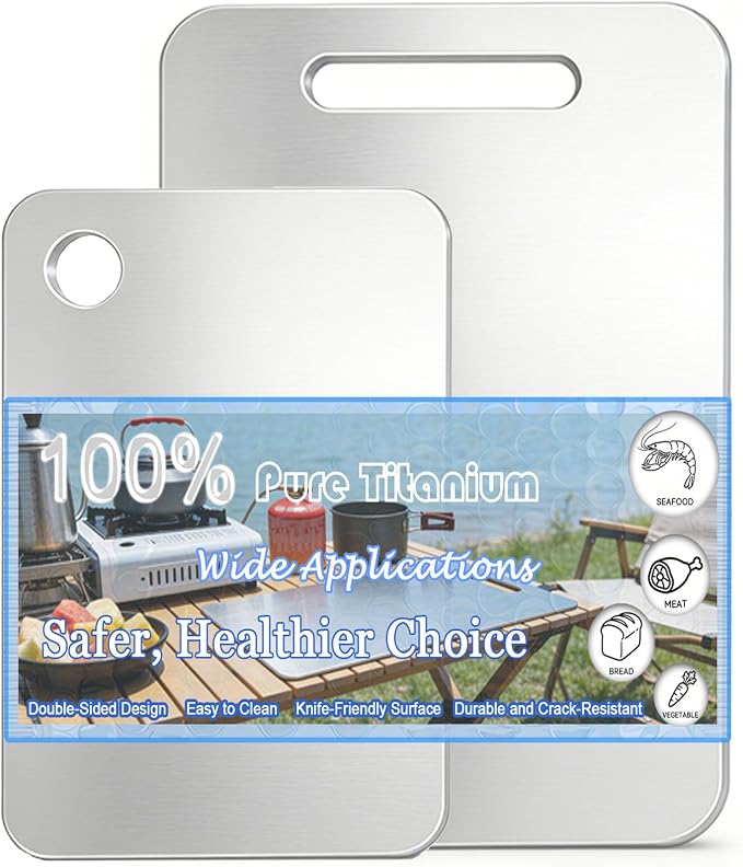 100% Pure Titanium Cutting Board Set of 2, Double-Sided Titanium Cutting Boards by Unknown