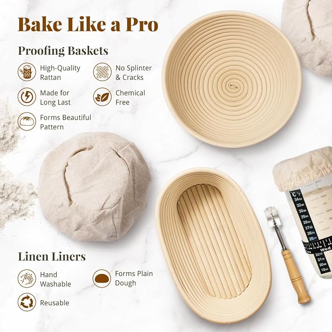 Sourdough Starter Kit, Banneton Bread Proofing Baskets Set, Sourdough Bread - Image 2