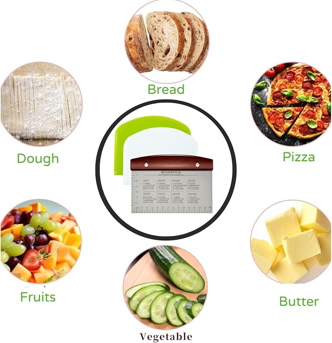 BOORIKA Dough Scraper & Bench Scraper Kitchen – Stainless Steel Sourdough Tools - Image 5