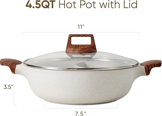 CAROTE Hot Pot with Divider Double Flavor Divided Stockpot with Glass Lid - Image 2