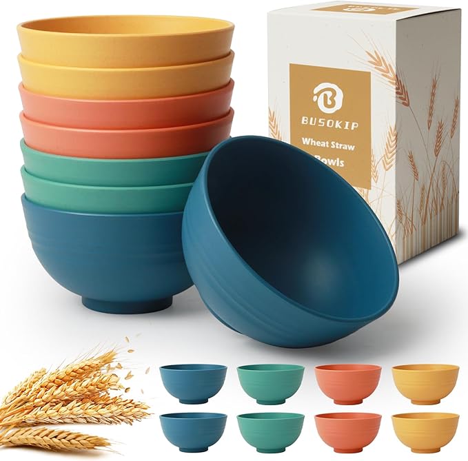 Wheat Straw Bowls, 10 OZ Snack Bowl Set of 8, Unbreakable Small Bowl, by BUSOKIP