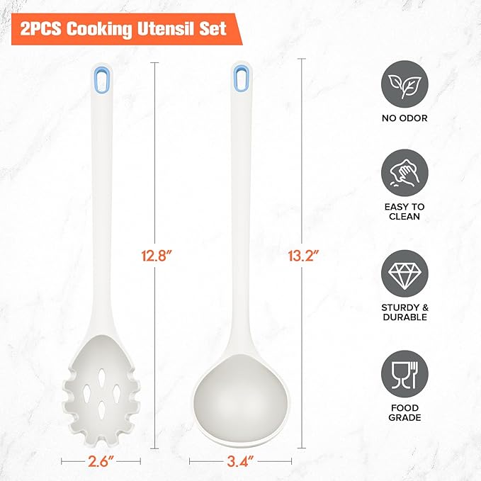 Silicone Spaghetti Spoon&Soup Ladle Cooking Utensils Set of 2, No Scratch - Image 6