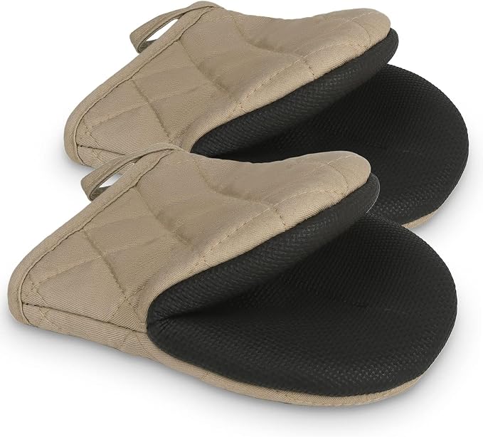 Short Oven Mitts, Heat Resistant 500°F, Silicone Grip Kitchen Gloves, Non-Slip by GOLDMEET