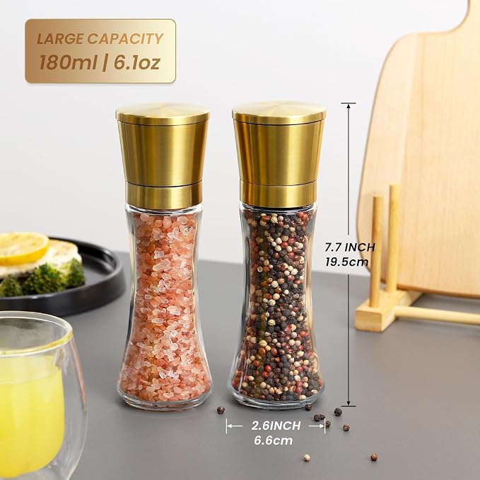 VEVOK CHEF Gold Salt and Pepper Grinder Mill Set Stainless Steel Pepper Shaker - Image 4