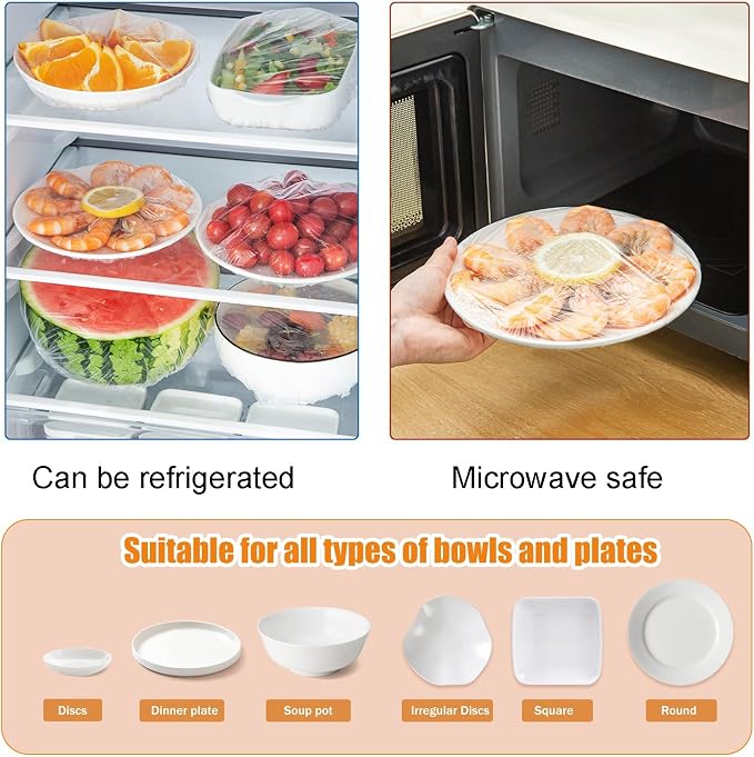 300PCS Plastic Elastic Bowl Covers Reusable, Food Storage Covers - Image 4