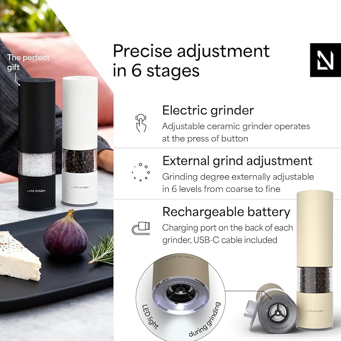 LARS NYSØM Electric Salt and Pepper Grinder Set I Automatic Salt and Pepper - Image 2