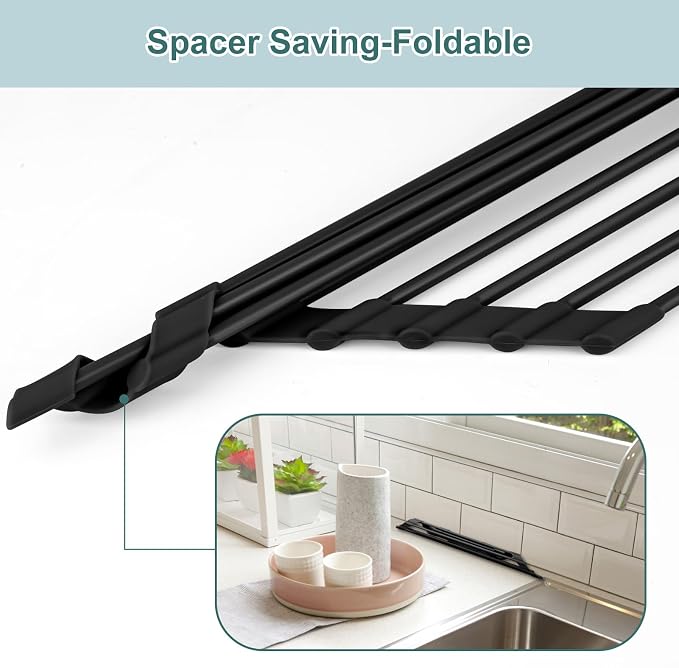 MERRYBOX Triangle Roll Up Dish Drying Rack Over The Sink, 2025 Anti-Rust Sink - Image 8