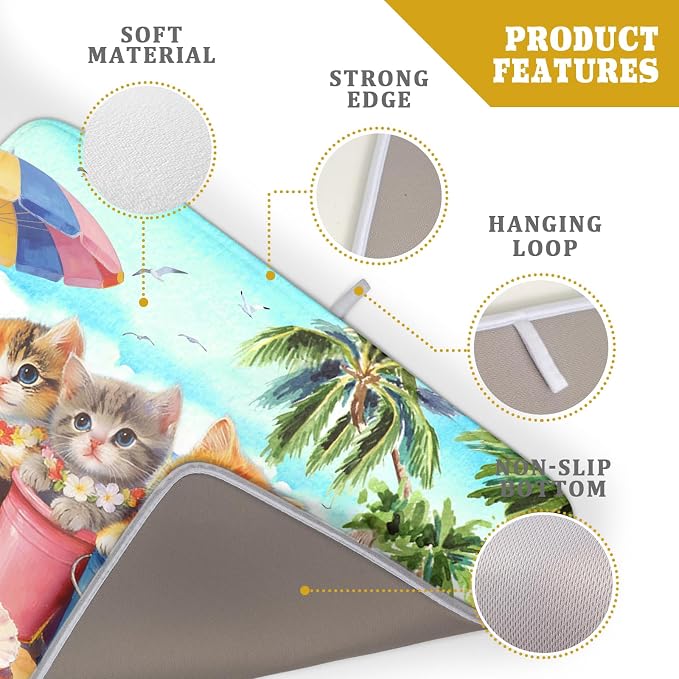 Lovely Cat Dish Drying Mat for Kitchen Counter Holiday Beach Absorbent Coffee - Image 4