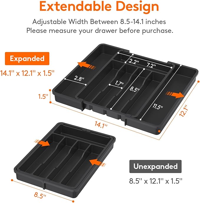 Lifewit Expandable Silverware Organizer, Plastic Utensil Tray - Image 3