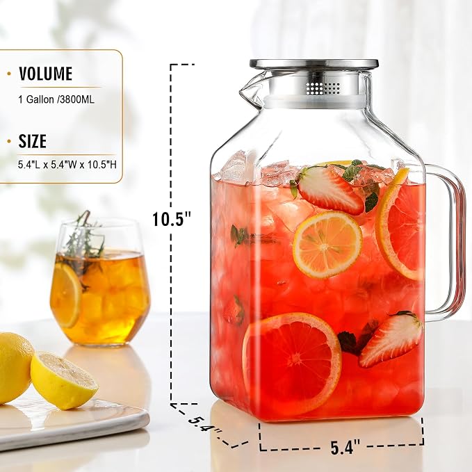 2 Pack 1 Gallon Square Glass Pitcher - Image 2