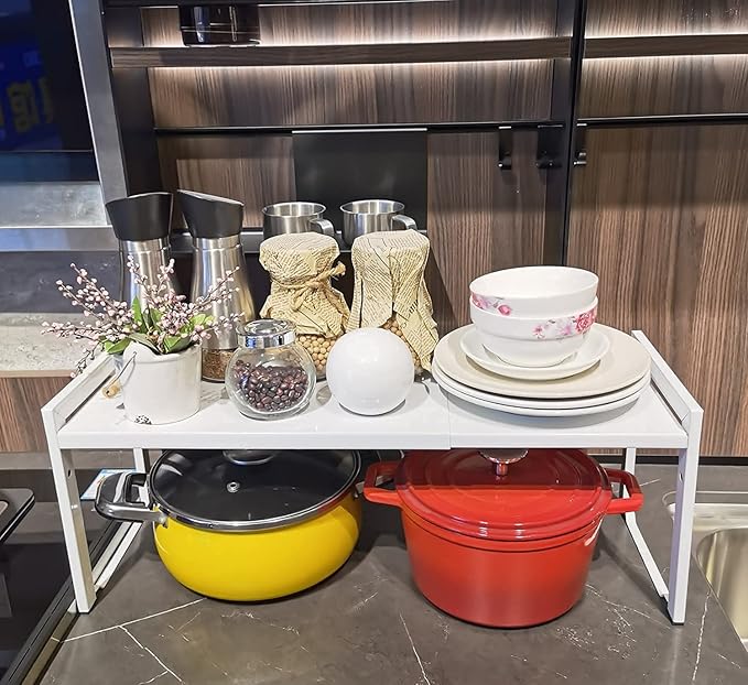 Expandable Cabinet Shelf Organizer 16-26" L Stackable Kitchen Counter Shelf - Image 4