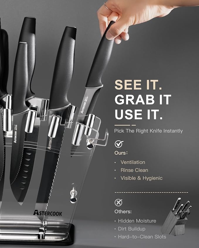 Astercook Knife Set with Block and Sharpener, 22 Piece Kitchen Knife Set - Image 4