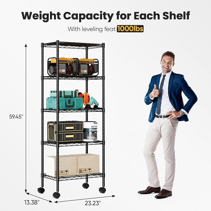 DUMOS 5-Tier Metal Wire Storage Shelves, Adjustable Standing Storage Rack Shelf - Image 3