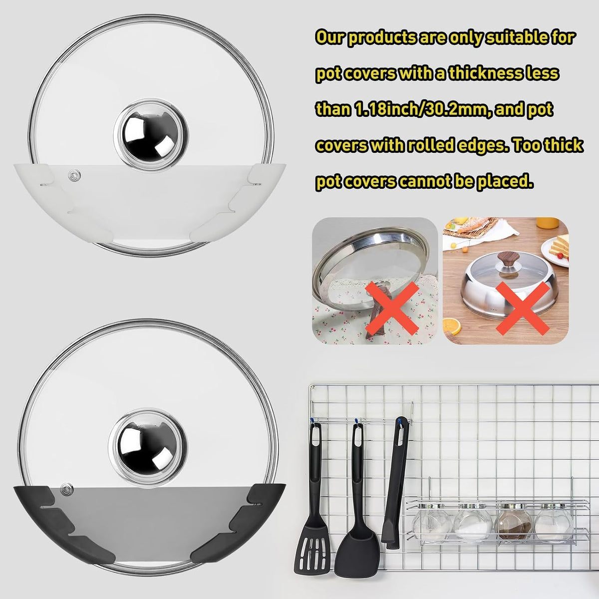 10 Pcs Universal Pot Lid Organizer for Cabinet Door, Black Rack