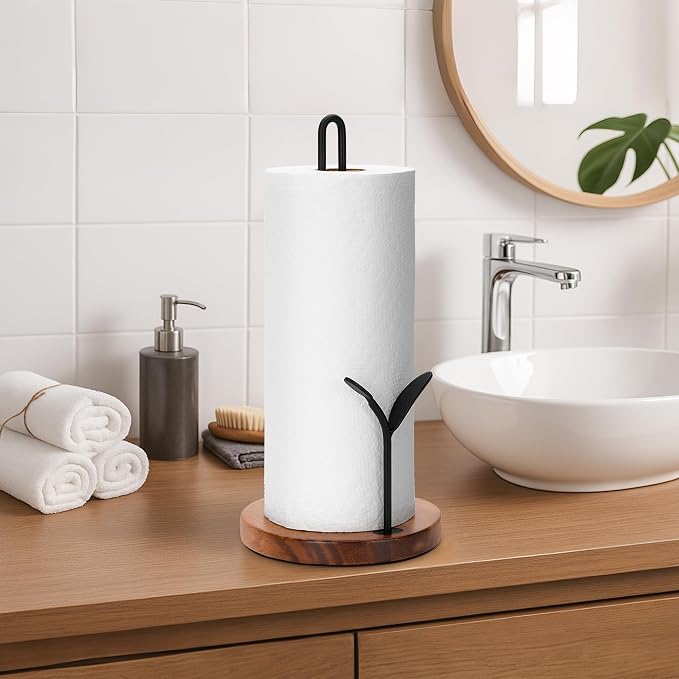 Wood Paper Towel Holder Countertop, Leaf-Shaped Accent Iron Rods - Image 8