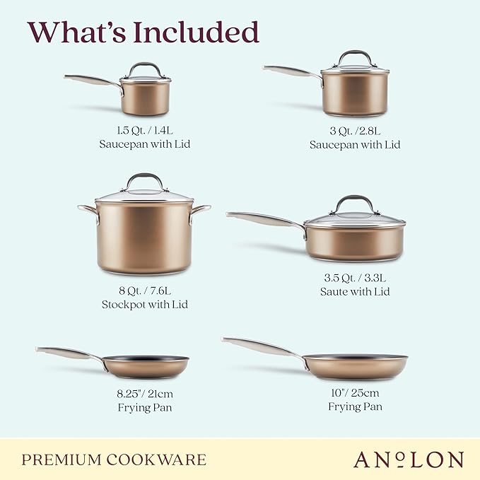 Anolon Ascend Hard Anodized Nonstick Cookware/Pots and Pans Set - Image 2