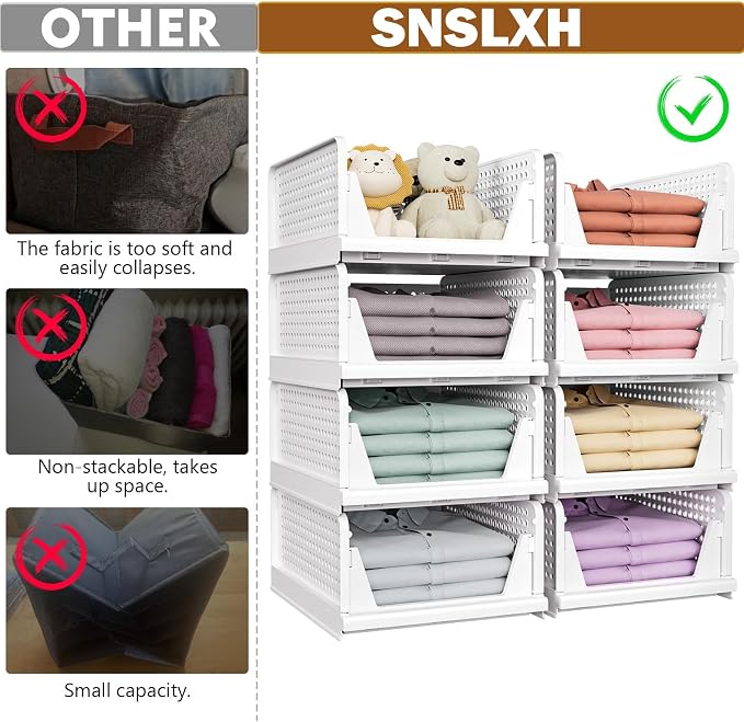 SNSLXH 5 Pack Stackable Closet Storage Basket, Space-Saving Clothes Storage - Image 2