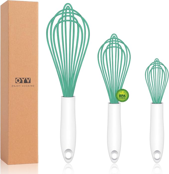 OYV Teal Silicone Whisk, Sealed Waterproof Design Set of 3, Professional by OYV