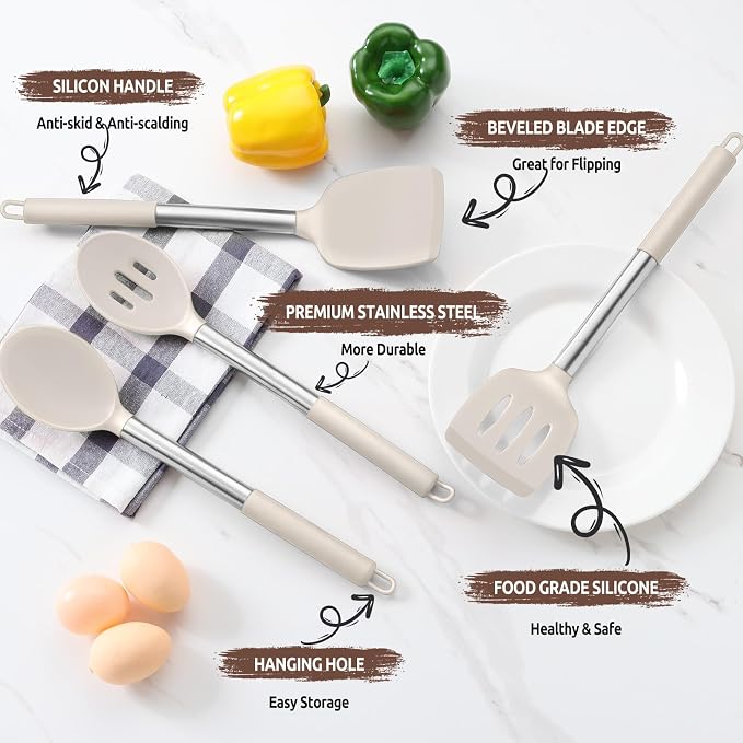 E-far Cooking Utensils Set of 4, Silicone Kitchen Utensils - Image 4