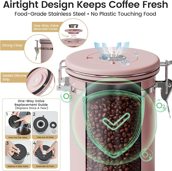 Veken Coffee Canister with Window, Airtight Stainless Steel Kitchen Food - Image 5