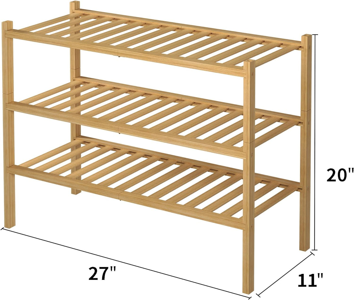 ROMGUAR CRAFT 3 Tier Bamboo Shoe Rack for Closet Free Standing Wood