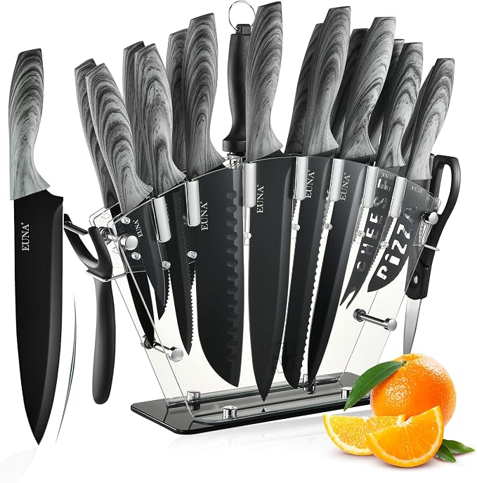 EUNA Knife Block Set, German High-Carbon Stainless Steel Knife Sets by EUNA