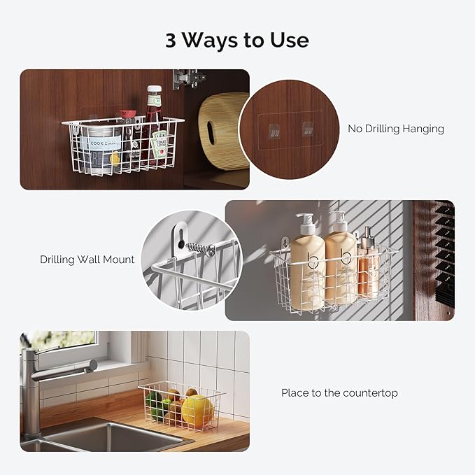 MaraFansie Hanging Wire Baskets Kitchen Storage Basket Adhesive and Screws - Image 2