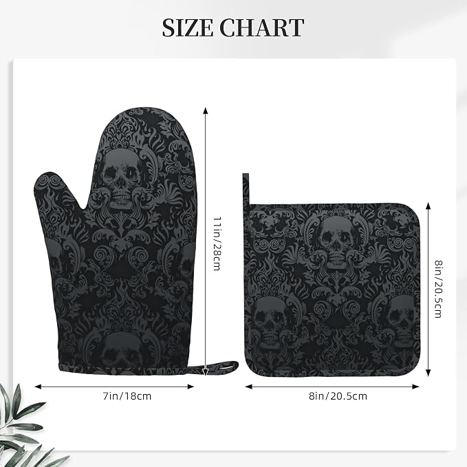 Gothic Skull Oven Mitts and Pot Holders Sets of 4, Resistant Hot Pads - Image 3