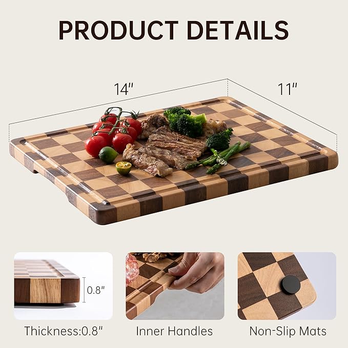Checkerboard Cutting Boards for Kitchen, Acacia Wooden Cutting Board, End Grain - Image 3