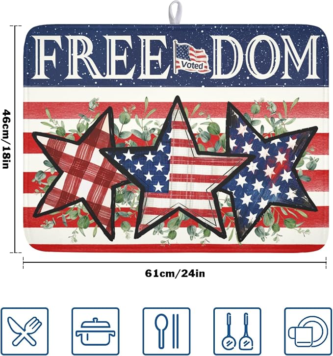 4th of July Dish Drying Mat 24x18 Inch, Patriotic Drying Mat - Image 2