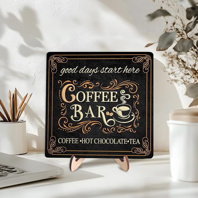 Vintage Coffee Bar Decor Sign, Rustic Wooden Plaque - Image 3