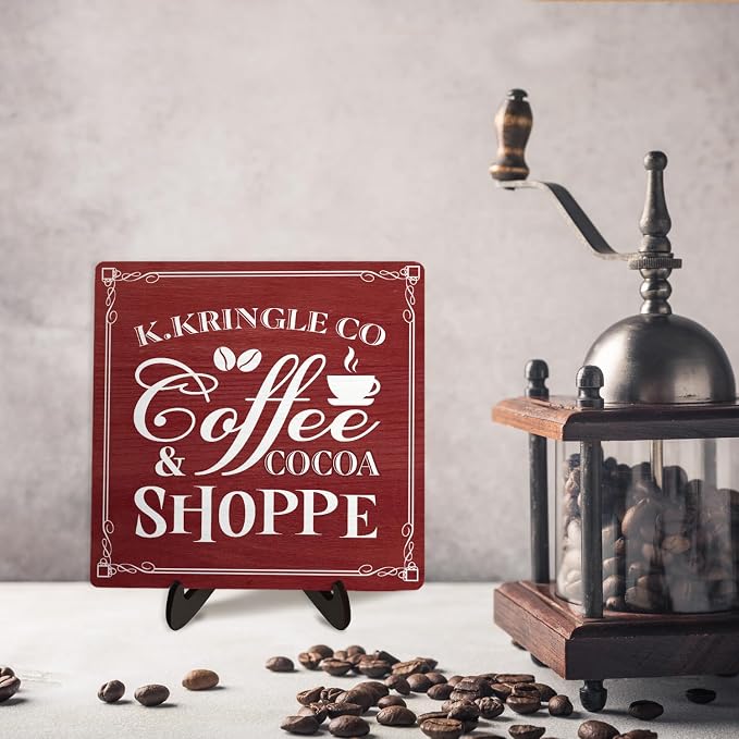 Kringle Coffee & Cocoa Shoppe Sign – 5.9 x 5.9 Inch Wooden Christmas Decor - Image 6