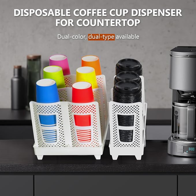 Paper Cup and Lid Holder, Disposable Coffee Cup Dispenser, 3-Slot Upright Paper - Image 6