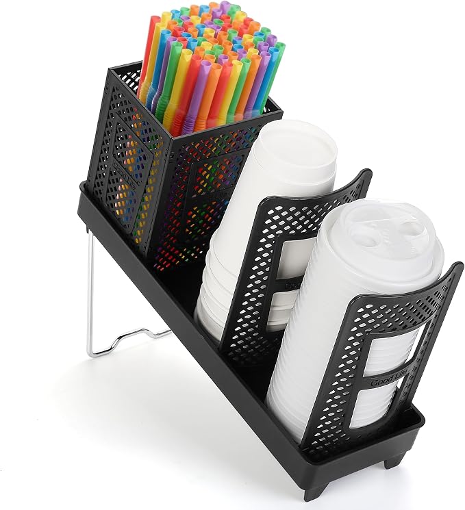 Coffee Cup Dispenser with Straws Holder, Plastic Coffee Cup and Lid Holder by Honlibey