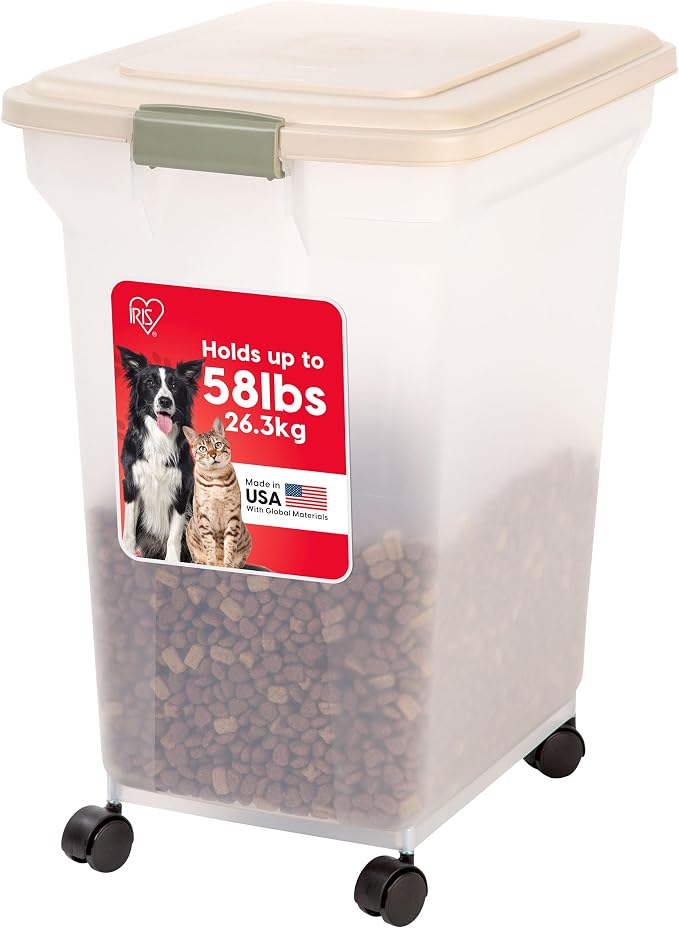IRIS USA Dog Food Storage Container 58 lbs, Attachable Wheels, by IRISUSA