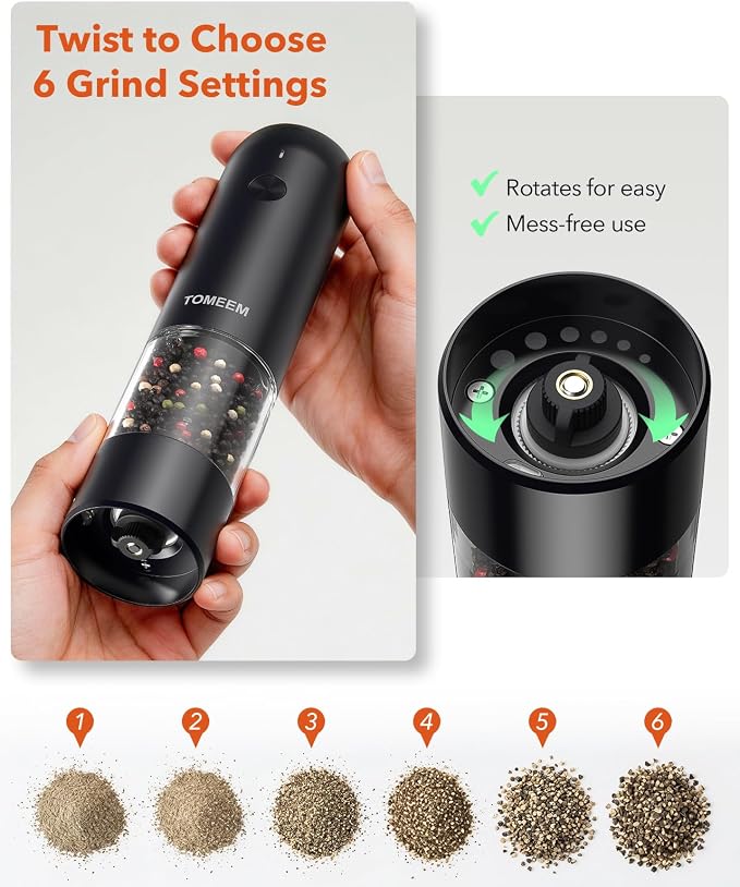 TOMEEM Electric Salt and Pepper Grinder Set - Image 3