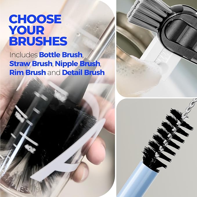 Holikme 6 Pack Bottle Brush Set, 3 Straw Brushes, 3-in-1 Bottle Cleaning Brush - Image 5
