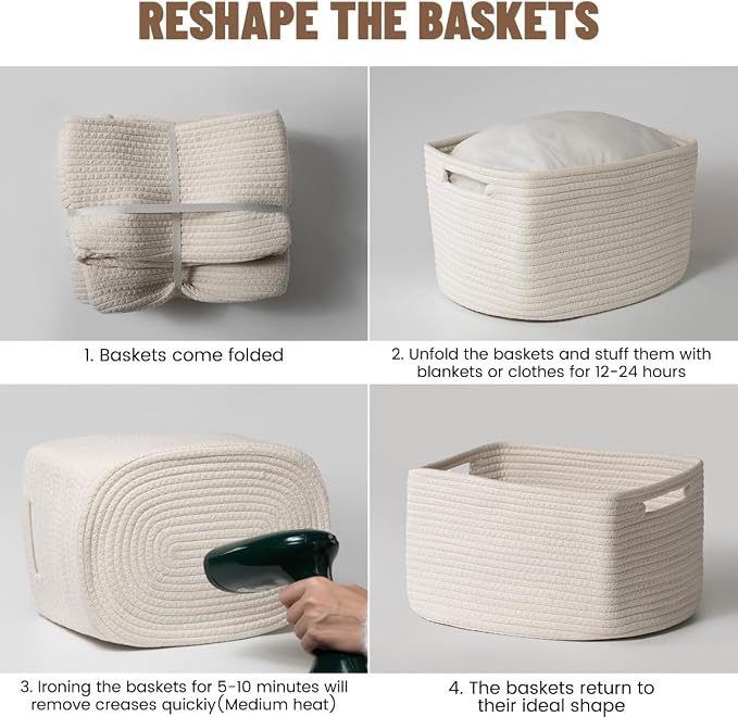 5 Pack White Woven Storage Baskets - Image 7