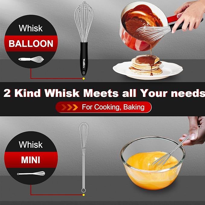 Stainless Steel Whisk Set with 7"+5" Mini whisks, Walfos Heavy Duty Whisks - Image 7