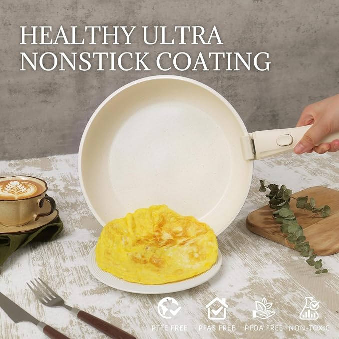 Ceramic Cookware Set Non Stick 8Pcs Pots and Pans Set Detachable Handle - Image 3