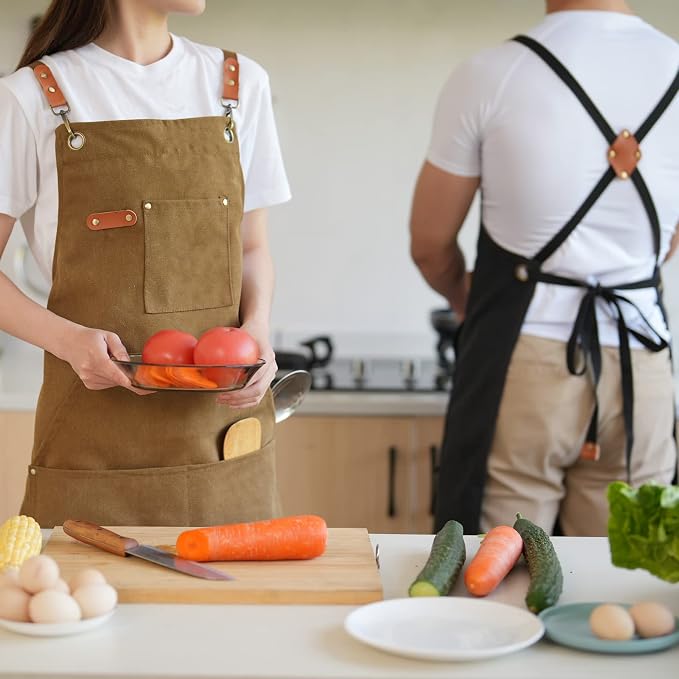 Aoomzoon Canvas Aprons for Men Chef Apron, Work Apron - 16oz Heavy Duty Cross - Image 9