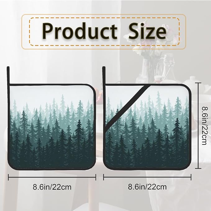 Misty Forest Landscape Pot Holder Set of 2, Heat Resistant Potholders Oven Hot - Image 2